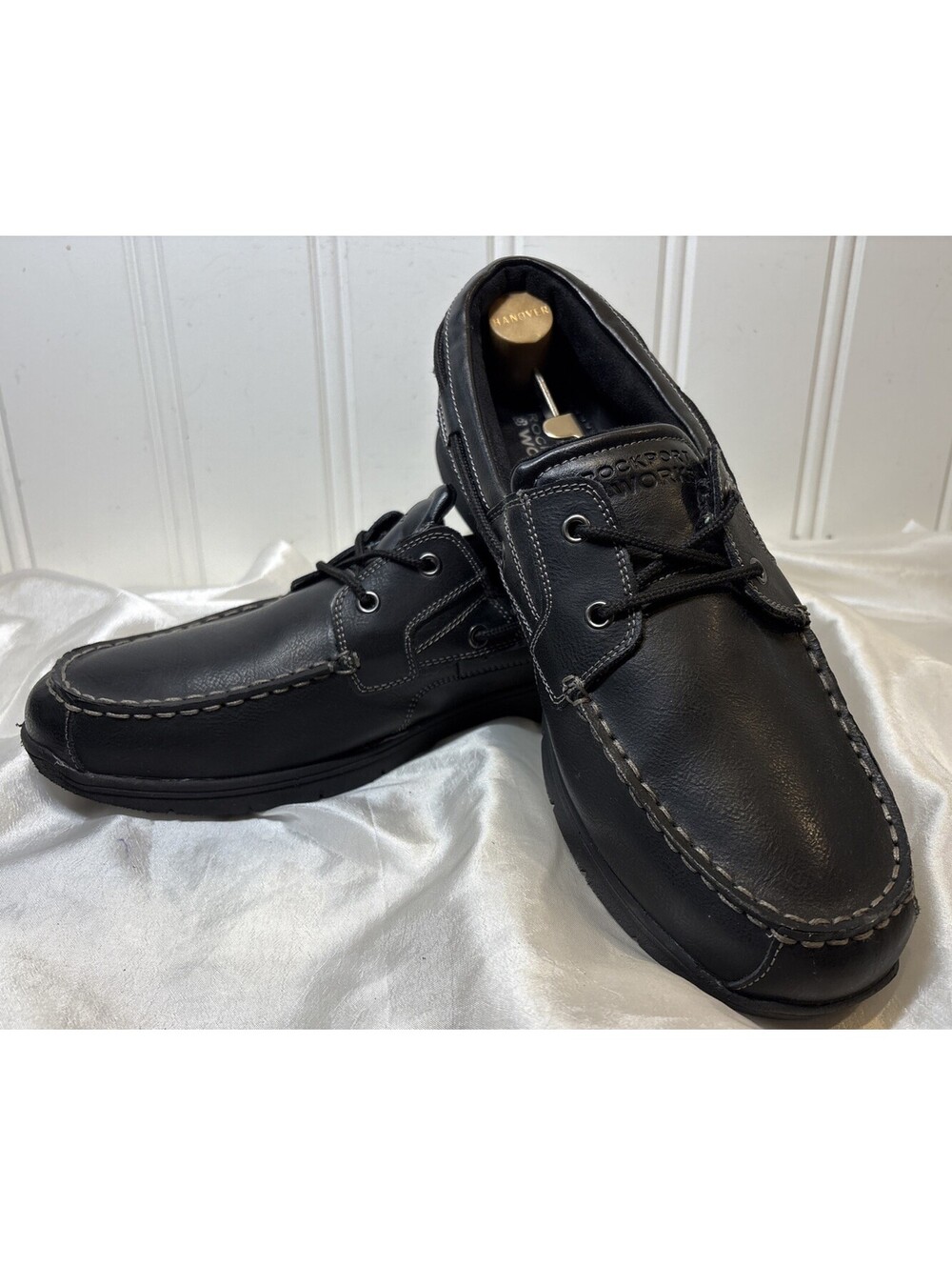 Rockport WORKS Men’s Work Boat Shoes Black Leather Slip-On 13M Great Condition